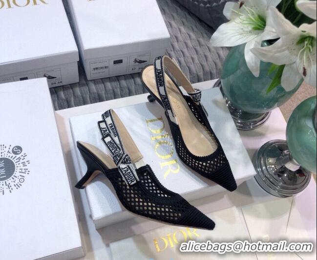 Custom Dior J'Adior Slingback Pumps 6.5cm in Black Mesh Embroidery 022503