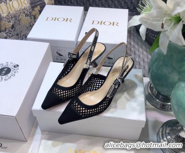 Custom Dior J'Adior Slingback Pumps 6.5cm in Black Mesh Embroidery 022503