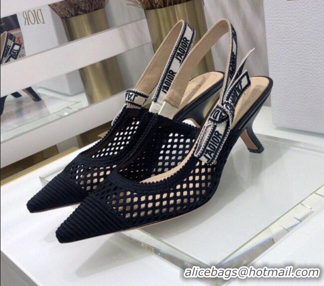 Custom Dior J'Adior Slingback Pumps 6.5cm in Black Mesh Embroidery 022503