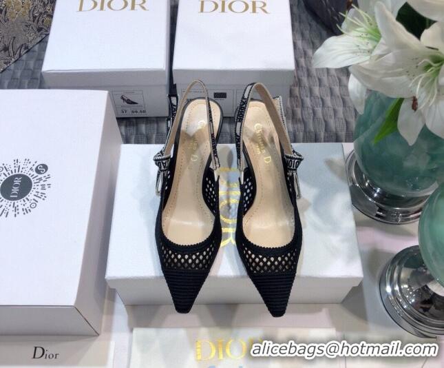 Custom Dior J'Adior Slingback Pumps 6.5cm in Black Mesh Embroidery 022503