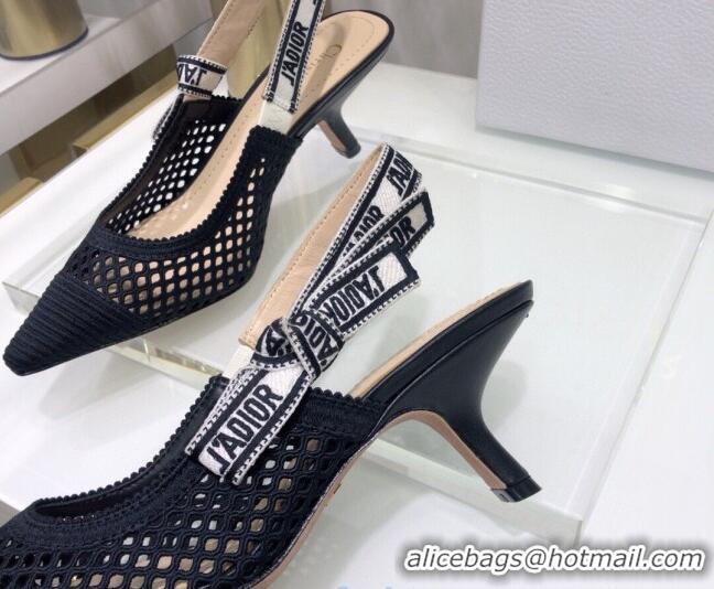 Custom Dior J'Adior Slingback Pumps 6.5cm in Black Mesh Embroidery 022503