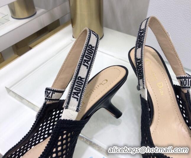 Custom Dior J'Adior Slingback Pumps 6.5cm in Black Mesh Embroidery 022503