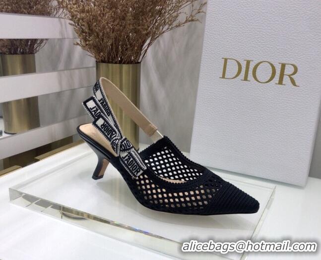 Custom Dior J'Adior Slingback Pumps 6.5cm in Black Mesh Embroidery 022503