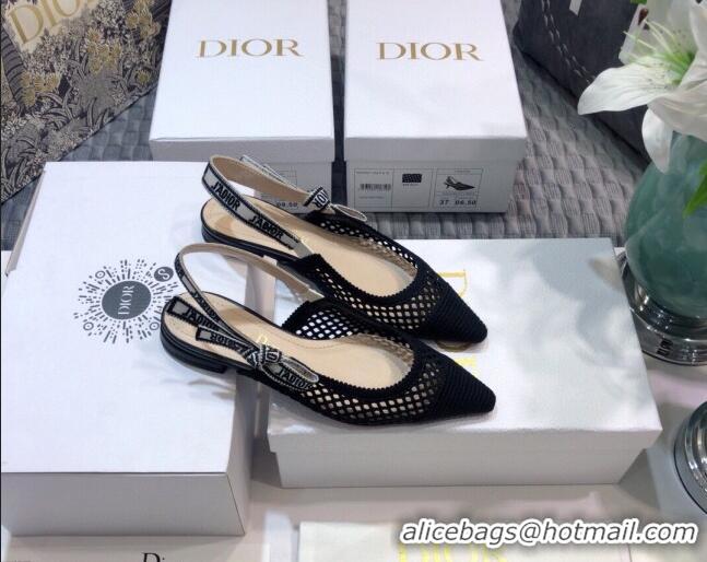 Shop Dior J'Adior Slingback Ballerina Flat in Black Mesh Embroidery 022503