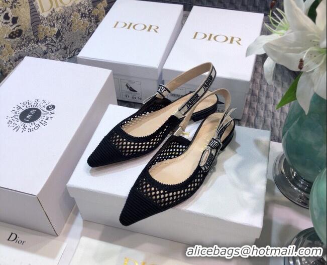 Shop Dior J'Adior Slingback Ballerina Flat in Black Mesh Embroidery 022503