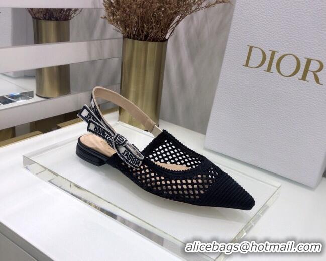 Shop Dior J'Adior Slingback Ballerina Flat in Black Mesh Embroidery 022503