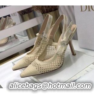 Most Popular Dior J'Adior Slingback Pumps 9.5cm in Cream White Mesh Embroidery 022507