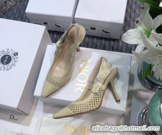 Most Popular Dior J'Adior Slingback Pumps 9.5cm in Cream White Mesh Embroidery 022507