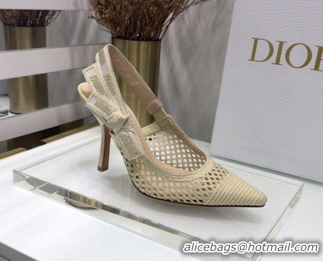 Most Popular Dior J'Adior Slingback Pumps 9.5cm in Cream White Mesh Embroidery 022507