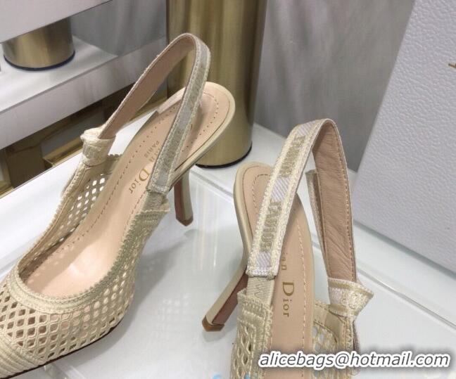 Most Popular Dior J'Adior Slingback Pumps 9.5cm in Cream White Mesh Embroidery 022507