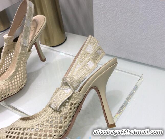 Most Popular Dior J'Adior Slingback Pumps 9.5cm in Cream White Mesh Embroidery 022507