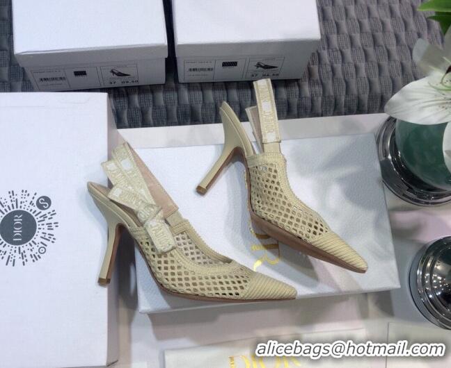 Most Popular Dior J'Adior Slingback Pumps 9.5cm in Cream White Mesh Embroidery 022507