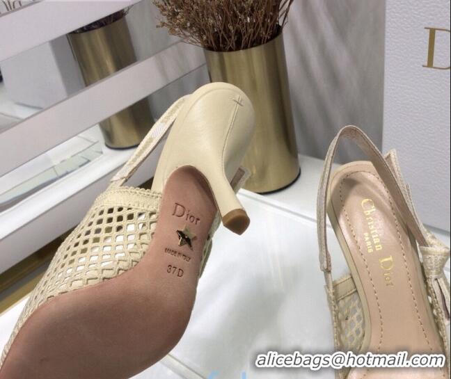 Most Popular Dior J'Adior Slingback Pumps 9.5cm in Cream White Mesh Embroidery 022507