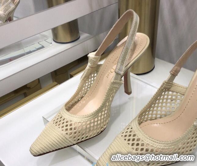 Most Popular Dior J'Adior Slingback Pumps 9.5cm in Cream White Mesh Embroidery 022507