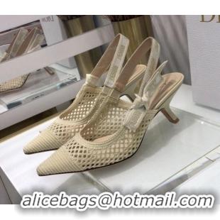 Perfect Dior J'Adior Slingback Pumps 6.5cm in Cream White Mesh Embroidery 022508