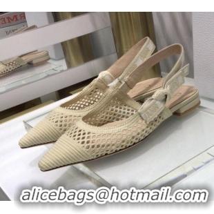 Good Product Dior J'Adior Slingback Ballerina Flat in Cream White Mesh Embroidery 022509