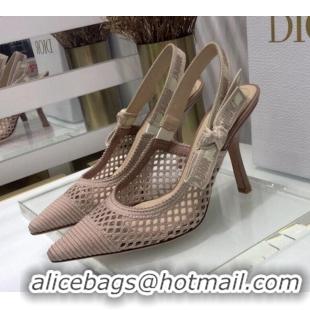 Best Luxury Dior J'Adior Slingback Pumps 9.5cm in Nude Pink Mesh Embroidery 022510