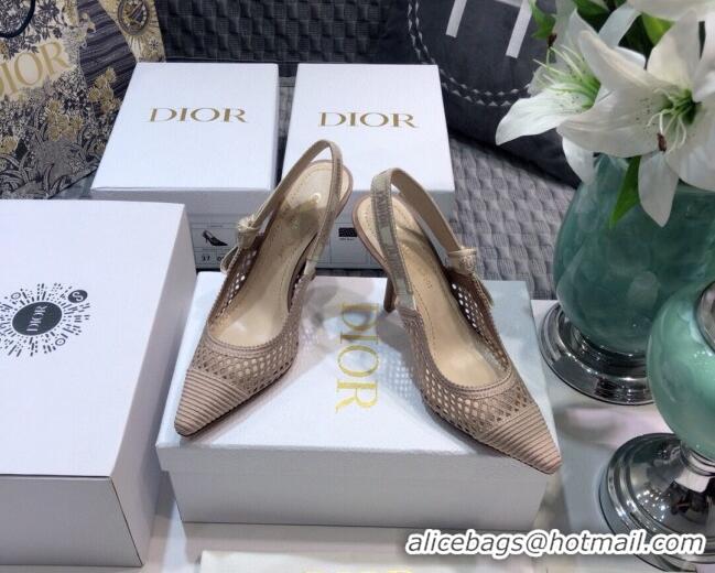 Best Luxury Dior J'Adior Slingback Pumps 9.5cm in Nude Pink Mesh Embroidery 022510