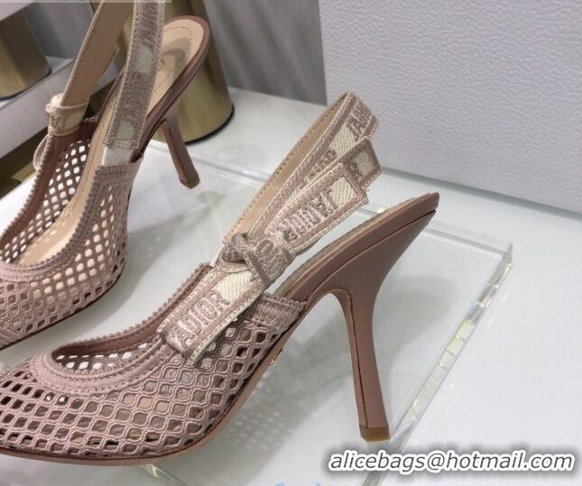 Best Luxury Dior J'Adior Slingback Pumps 9.5cm in Nude Pink Mesh Embroidery 022510