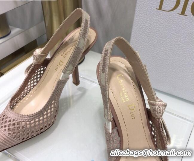 Best Luxury Dior J'Adior Slingback Pumps 9.5cm in Nude Pink Mesh Embroidery 022510