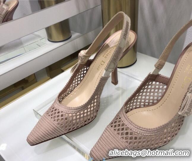 Best Luxury Dior J'Adior Slingback Pumps 9.5cm in Nude Pink Mesh Embroidery 022510