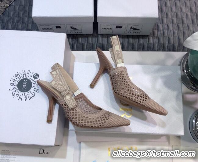 Best Luxury Dior J'Adior Slingback Pumps 9.5cm in Nude Pink Mesh Embroidery 022510