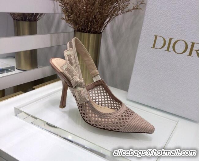 Best Luxury Dior J'Adior Slingback Pumps 9.5cm in Nude Pink Mesh Embroidery 022510