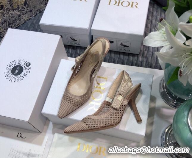 Best Luxury Dior J'Adior Slingback Pumps 9.5cm in Nude Pink Mesh Embroidery 022510