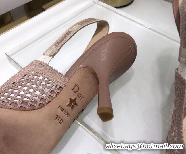 Best Luxury Dior J'Adior Slingback Pumps 9.5cm in Nude Pink Mesh Embroidery 022510