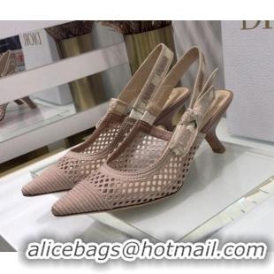 Good Quality Dior J'Adior Slingback Pumps 6.5cm in Nude Pink Mesh Embroidery 022511