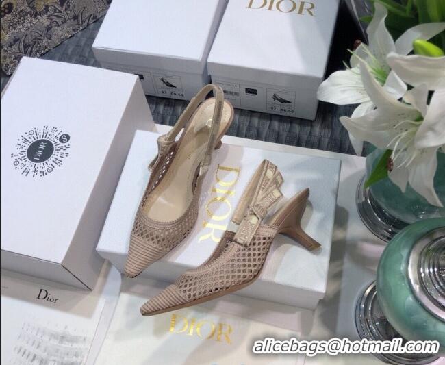 Good Quality Dior J'Adior Slingback Pumps 6.5cm in Nude Pink Mesh Embroidery 022511