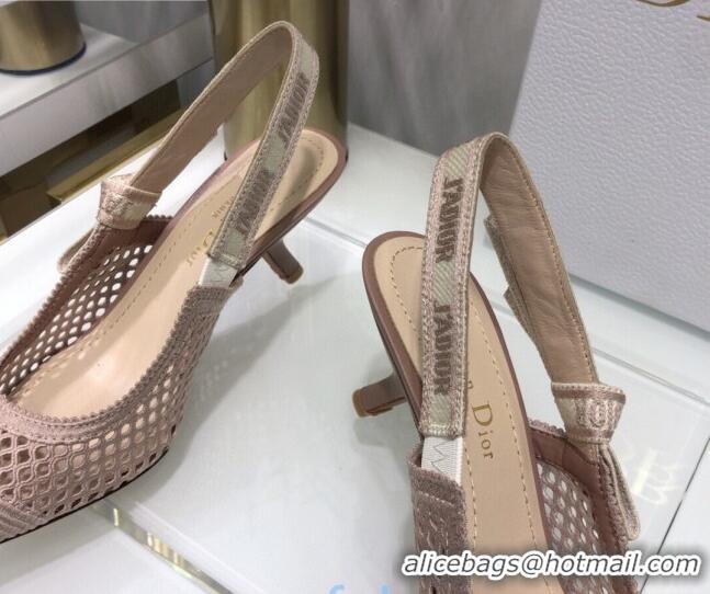 Good Quality Dior J'Adior Slingback Pumps 6.5cm in Nude Pink Mesh Embroidery 022511