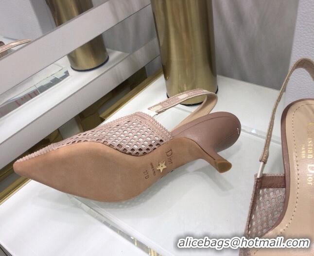 Good Quality Dior J'Adior Slingback Pumps 6.5cm in Nude Pink Mesh Embroidery 022511