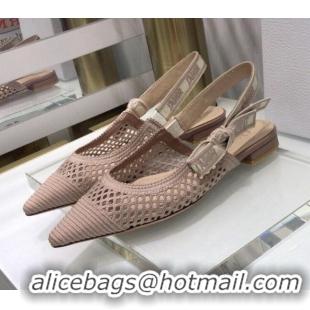 Unique Grade Dior J'Adior Slingback Ballerina Flat in Nude Pink Mesh Embroidery 022511