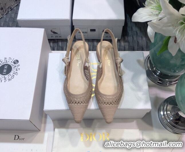 Unique Grade Dior J'Adior Slingback Ballerina Flat in Nude Pink Mesh Embroidery 022511