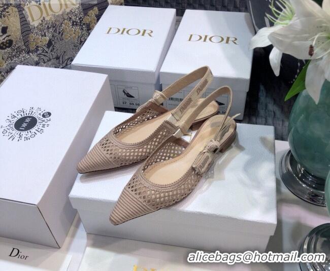 Unique Grade Dior J'Adior Slingback Ballerina Flat in Nude Pink Mesh Embroidery 022511