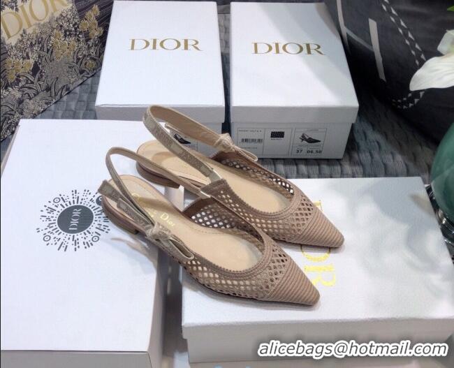 Unique Grade Dior J'Adior Slingback Ballerina Flat in Nude Pink Mesh Embroidery 022511