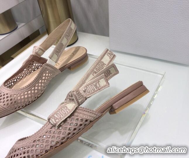 Unique Grade Dior J'Adior Slingback Ballerina Flat in Nude Pink Mesh Embroidery 022511