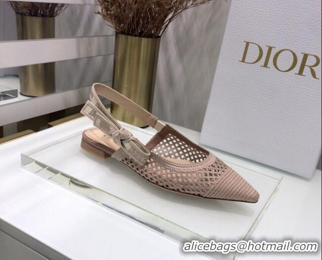 Unique Grade Dior J'Adior Slingback Ballerina Flat in Nude Pink Mesh Embroidery 022511