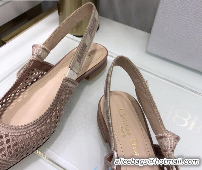 Unique Grade Dior J'Adior Slingback Ballerina Flat in Nude Pink Mesh Embroidery 022511