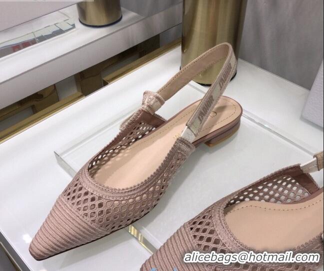 Unique Grade Dior J'Adior Slingback Ballerina Flat in Nude Pink Mesh Embroidery 022511