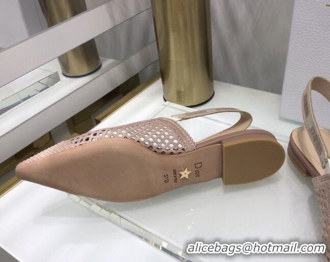 Unique Grade Dior J'Adior Slingback Ballerina Flat in Nude Pink Mesh Embroidery 022511