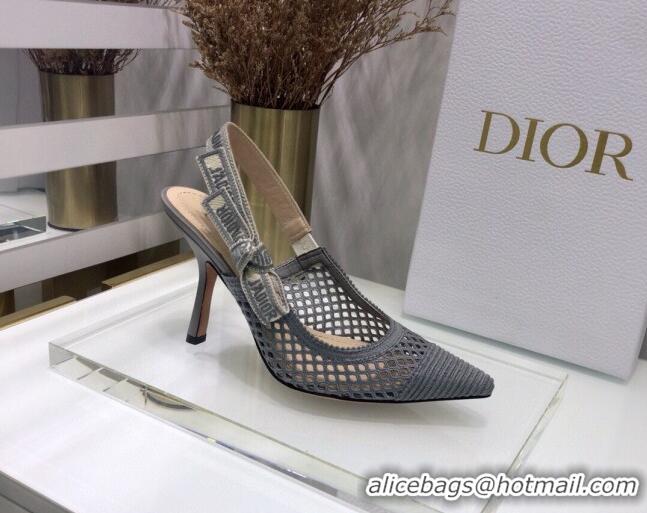 New Style Dior J'Adior Slingback Pumps 9.5cm in Grey Mesh Embroidery 022513