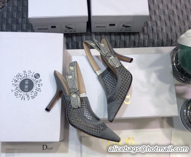 New Style Dior J'Adior Slingback Pumps 9.5cm in Grey Mesh Embroidery 022513