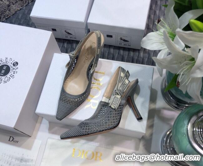 New Style Dior J'Adior Slingback Pumps 9.5cm in Grey Mesh Embroidery 022513