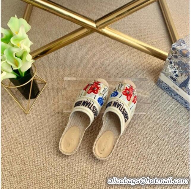 Affordable Price Granville Espadrille Mules in Multicolor Cotton with Hibiscus Embroidery 022604