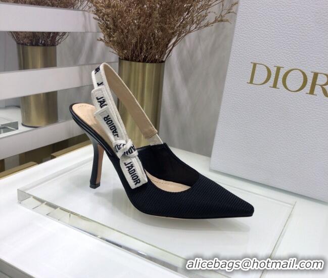 Elegant Dior J'Adior Slingback Pump With 9.5cm Heel in Black Technical Fabric 022681