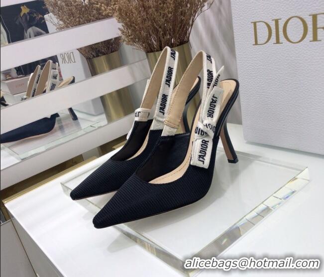 Elegant Dior J'Adior Slingback Pump With 9.5cm Heel in Black Technical Fabric 022681