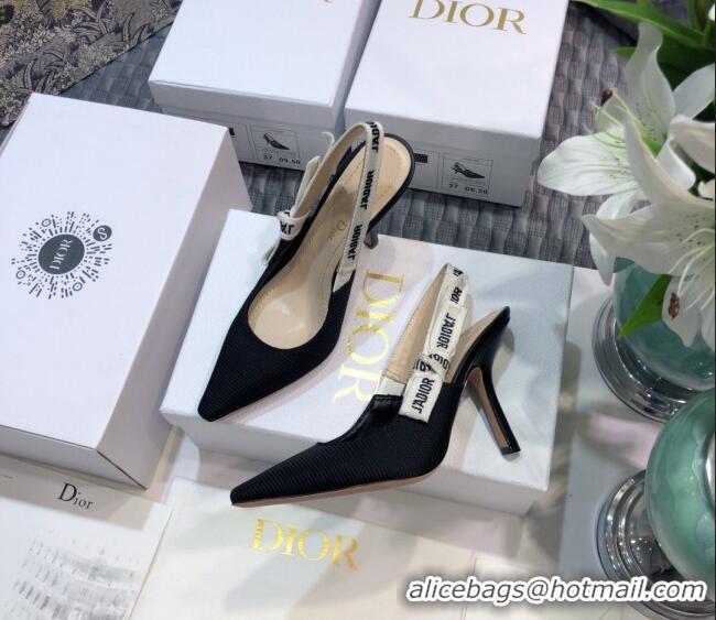 Elegant Dior J'Adior Slingback Pump With 9.5cm Heel in Black Technical Fabric 022681