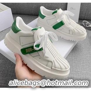 New Arrivals Dior DIOR-ID Sneakers in White and Green Calfskin 031101